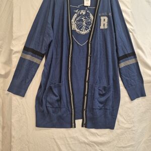 Torrid Blue Cardigan with Black and Gray Accents